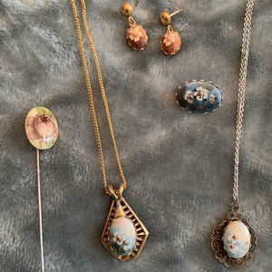 5pc Hand Painted Porcelain Jewelry Lot